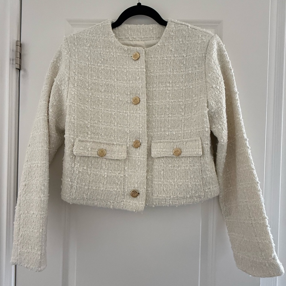 Abercrombie & Fitch Cream Textured Blazer